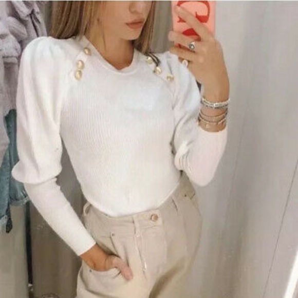 zara gold button sweater